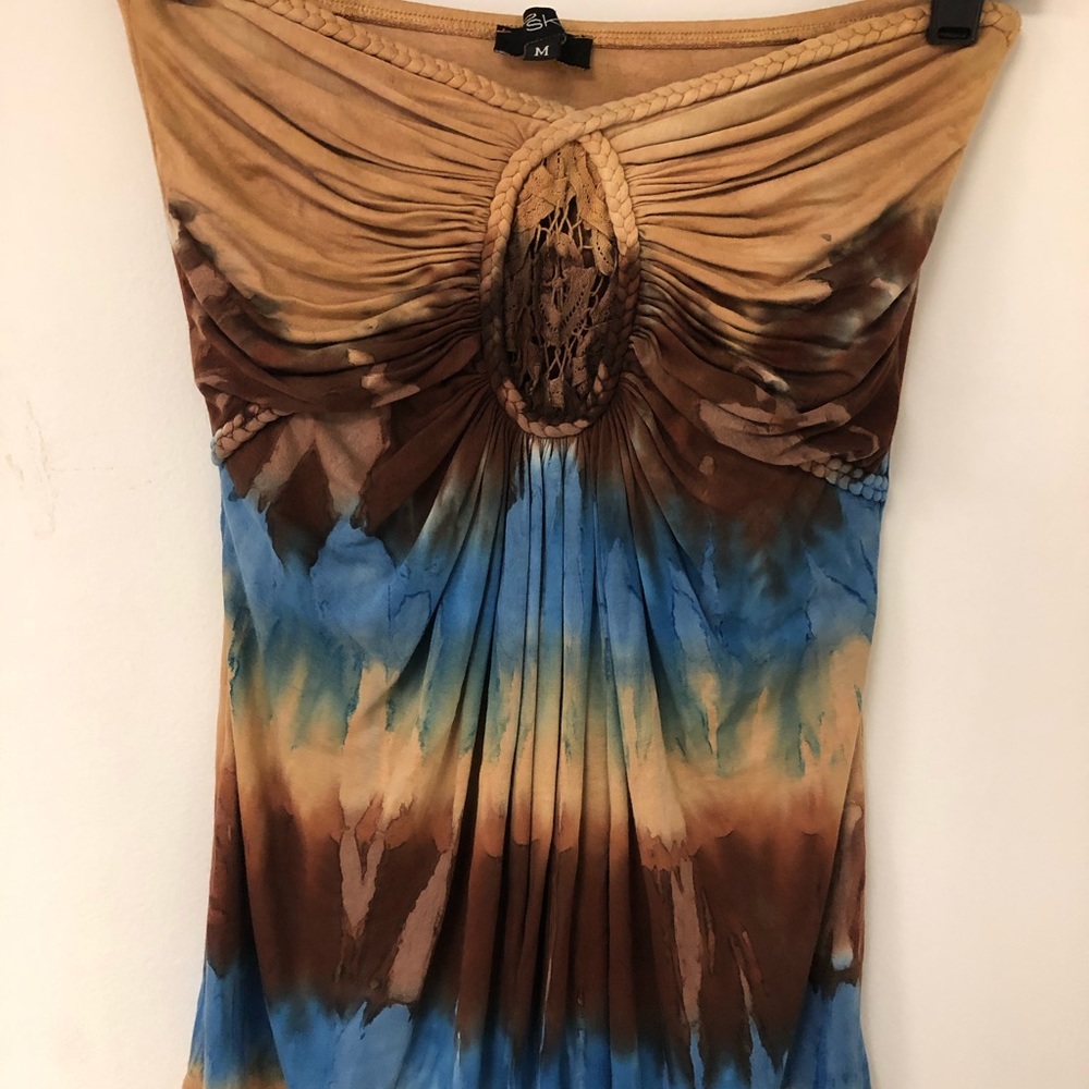 Multi-colored Sky strapless top